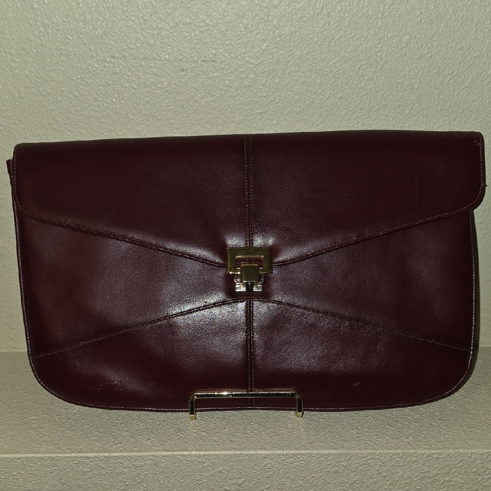 Red Vintage Leather Clutch with Envelope Flap And Mirror Inside